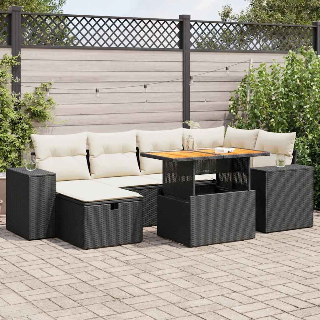 Set Divani da Giardino con Cuscini 8 pz Nero Polyrattan Acacia 3328085