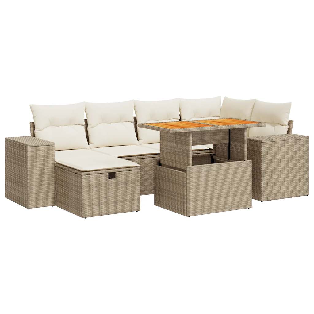 Set Divano da Giardino 8 pz con Cuscini Beige Polyrattan Acacia 3328087