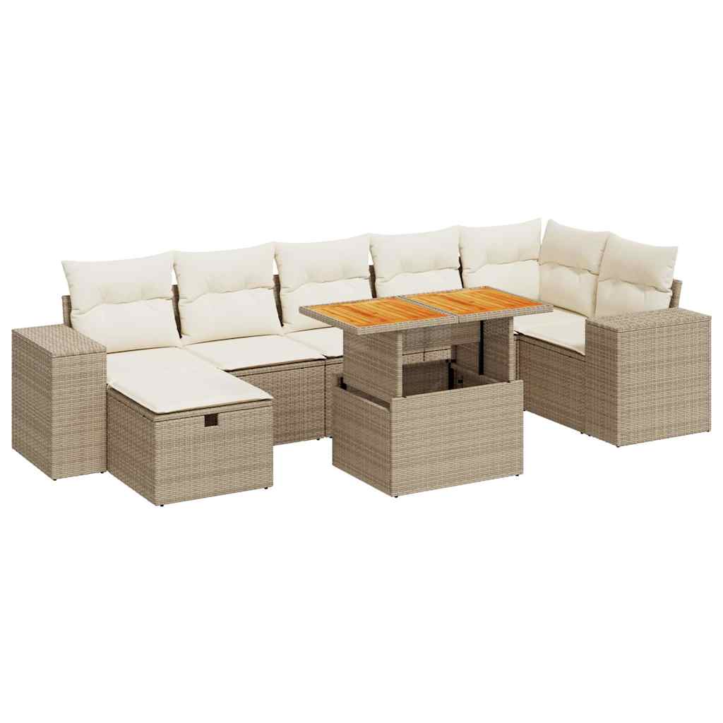 Set Divano da Giardino 5 pz con Cuscini Beige Polyrattan Acacia 3328094