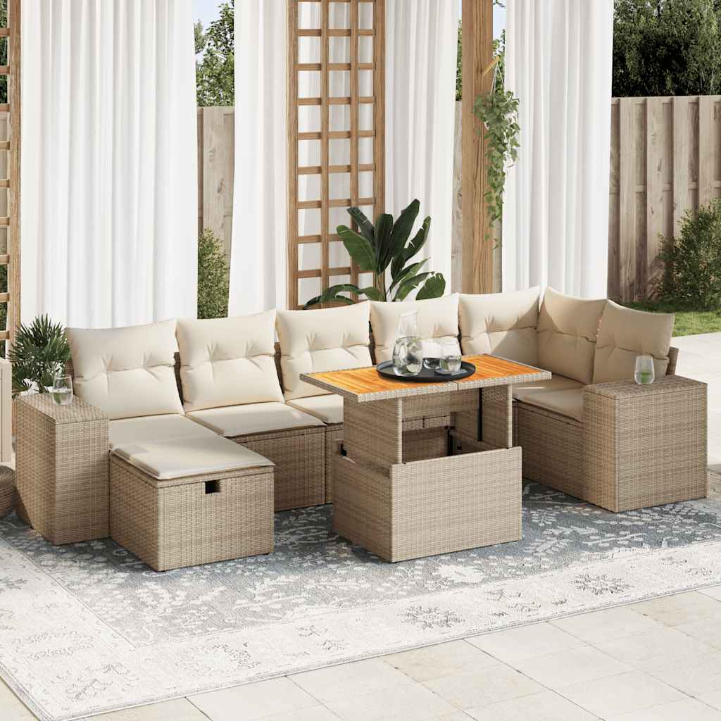 Set Divano da Giardino 5 pz con Cuscini Beige Polyrattan Acacia 3328094