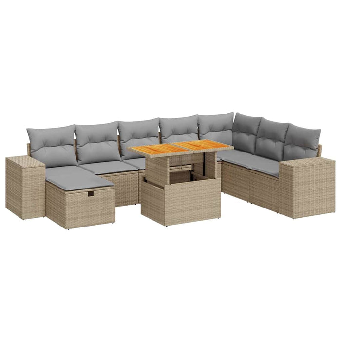 Set Divano da Giardino 9 pz con Cuscini Beige Polyrattan Acacia 3328102