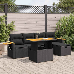 Set Divano da Giardino 6 pz con Cuscini Nero in Polyrattan 3328126