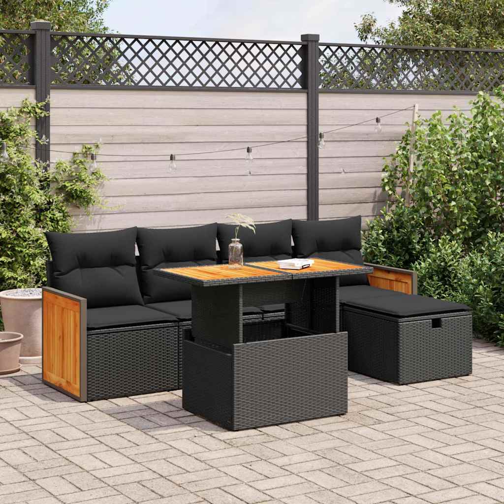 Set Divano da Giardino 6 pz con Cuscini Nero in Polyrattan 3328147