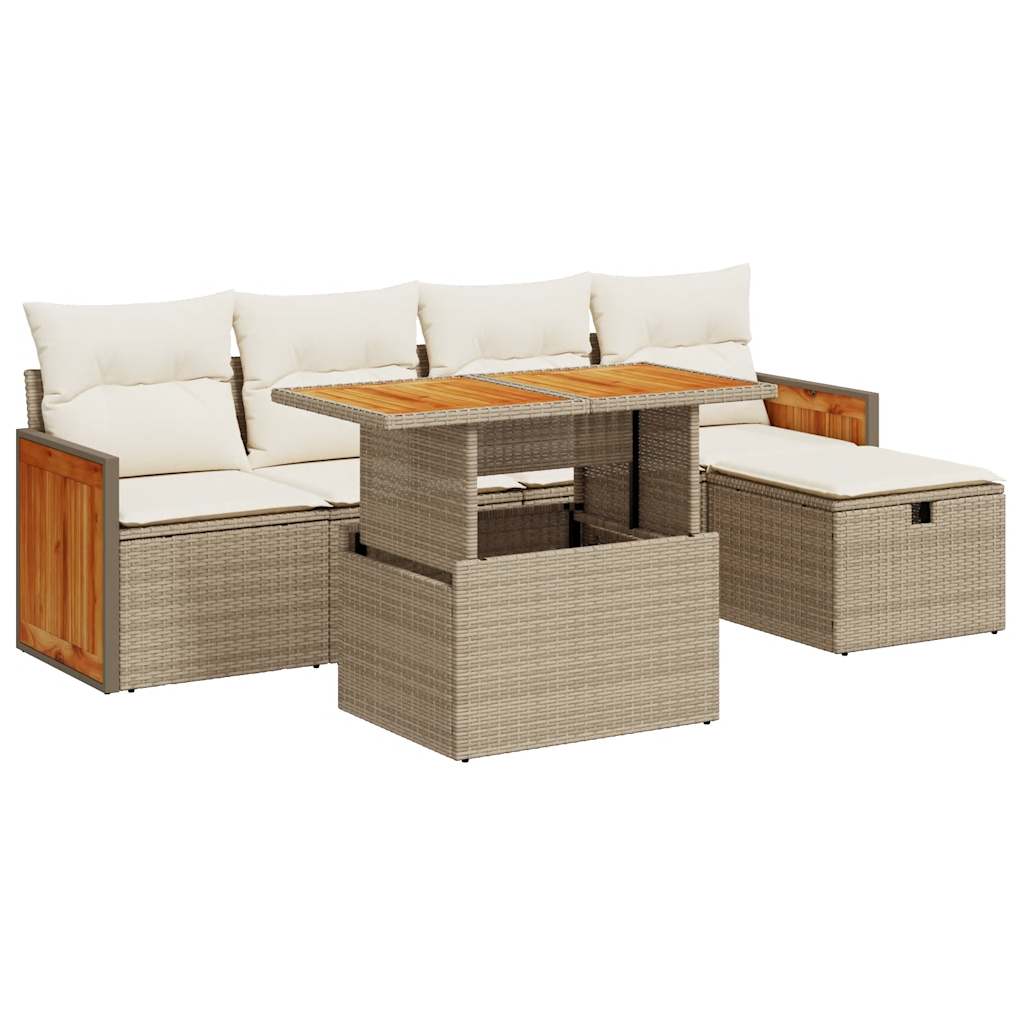 Set Divano da Giardino 6 pz con Cuscini Beige in Polyrattan 3328150