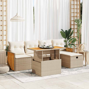 Set Divano da Giardino 6 pz con Cuscini Beige in Polyrattan 3328150