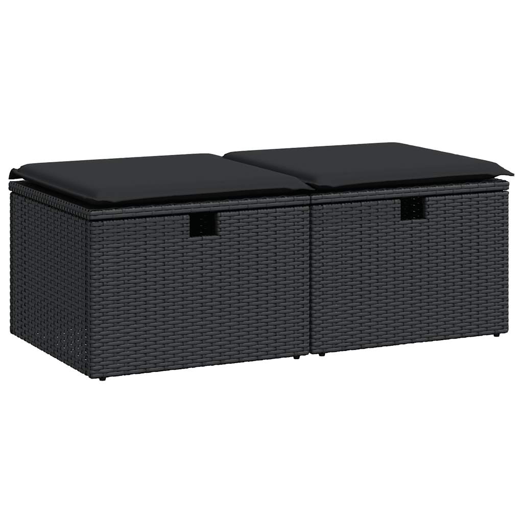 Set Divani da Giardino con Cuscini 2 pz Nero Polyrattan Acacia 3328668