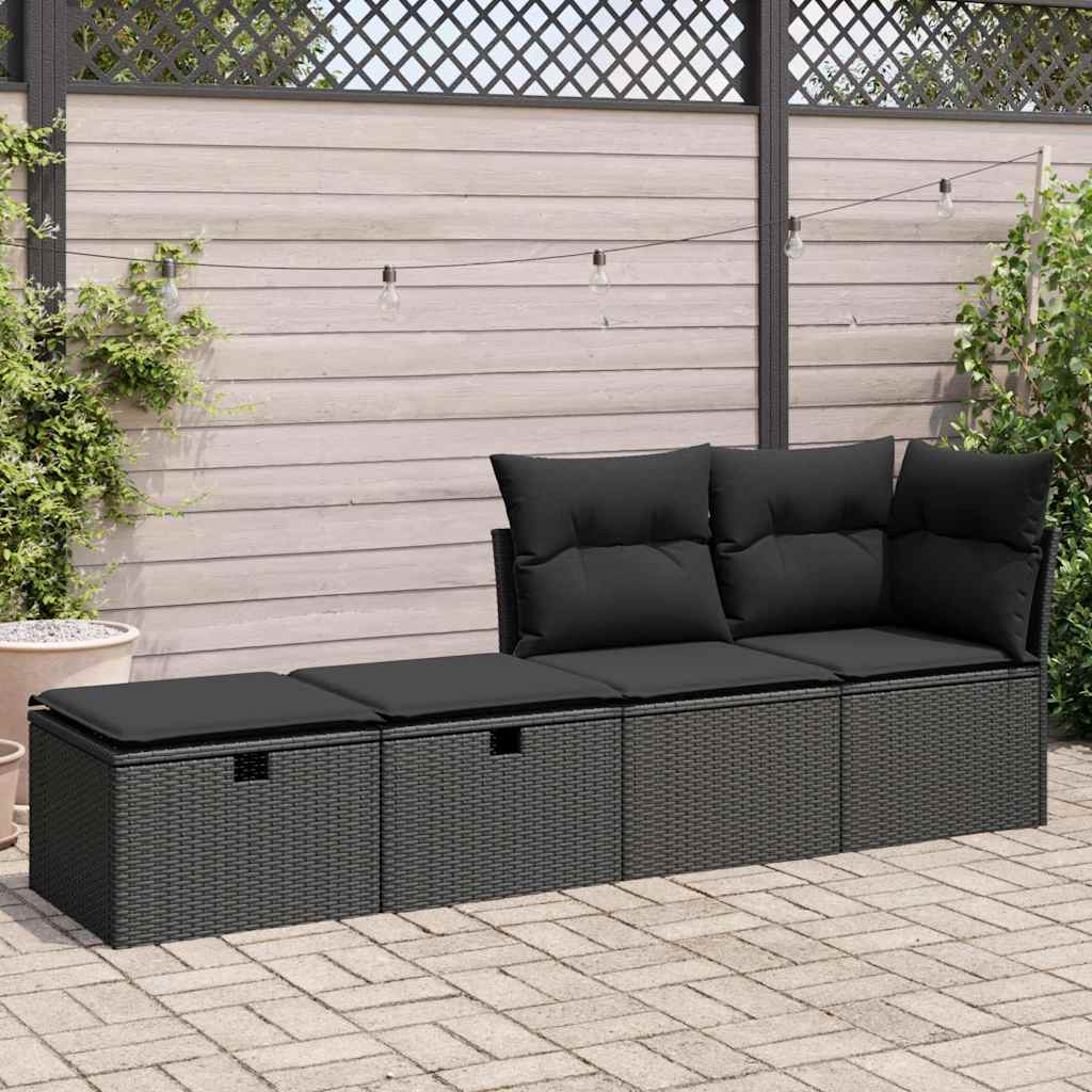 Set Divani da Giardino con Cuscini 2 pz Nero Polyrattan Acacia 3328668