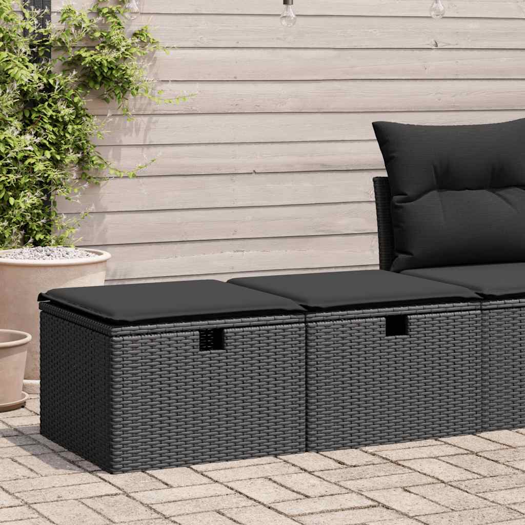 Set Divani da Giardino con Cuscini 2 pz Nero Polyrattan Acacia 3328668