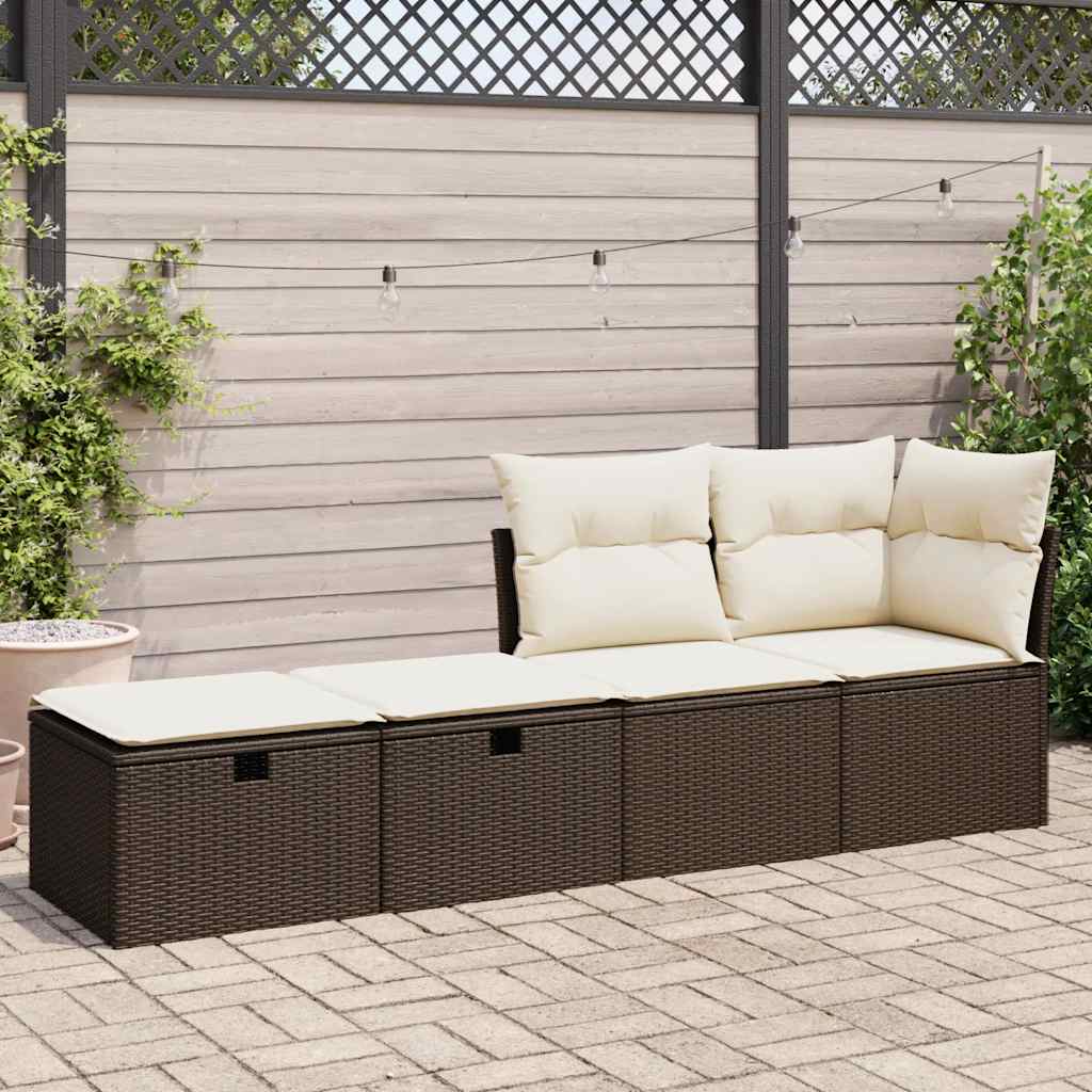 Set Divano Giardino 4 pz con Cuscini Marrone Polyrattan Acacia 3328676