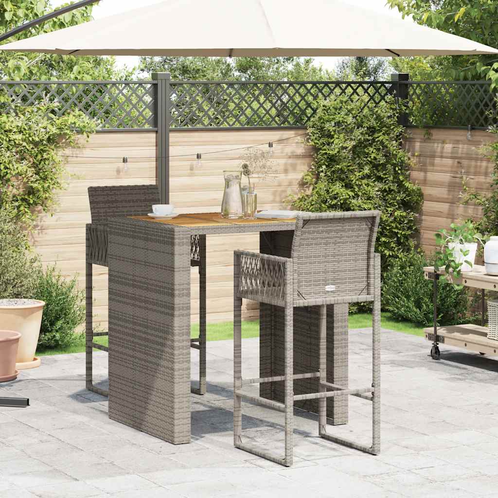 Set Bar da Giardino 3pz senza Cuscini Grigio Polyrattan Acacia 3328887