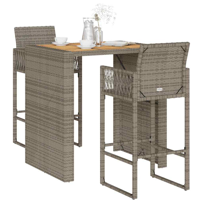 Set Bar da Giardino 3pz senza Cuscini Grigio Polyrattan Acacia 3328887