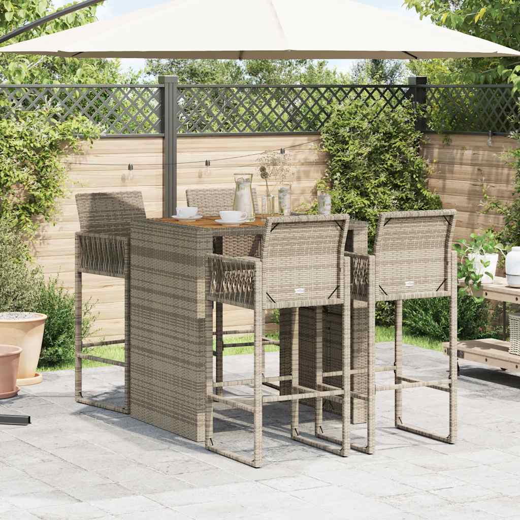 Set Bar da Giardino 5pz senza Cuscini Nero in Polyrattan Acacia 3328888