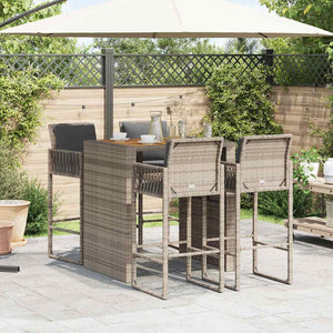 Set Bar da Giardino 5 pz con Cuscini Nero in Polyrattan Acacia 3328898