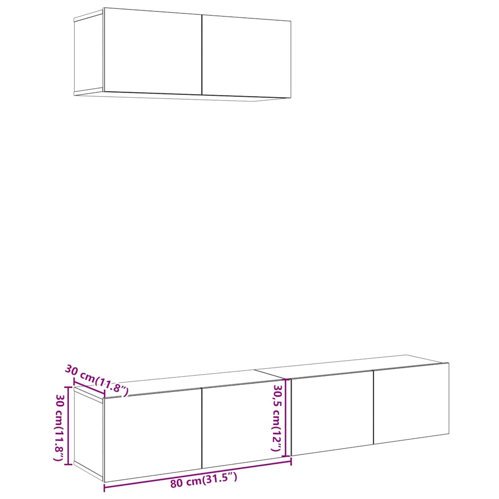 Set Mobile TV 3 pz Montato a Parete Legno Antico in Truciolato 3329003