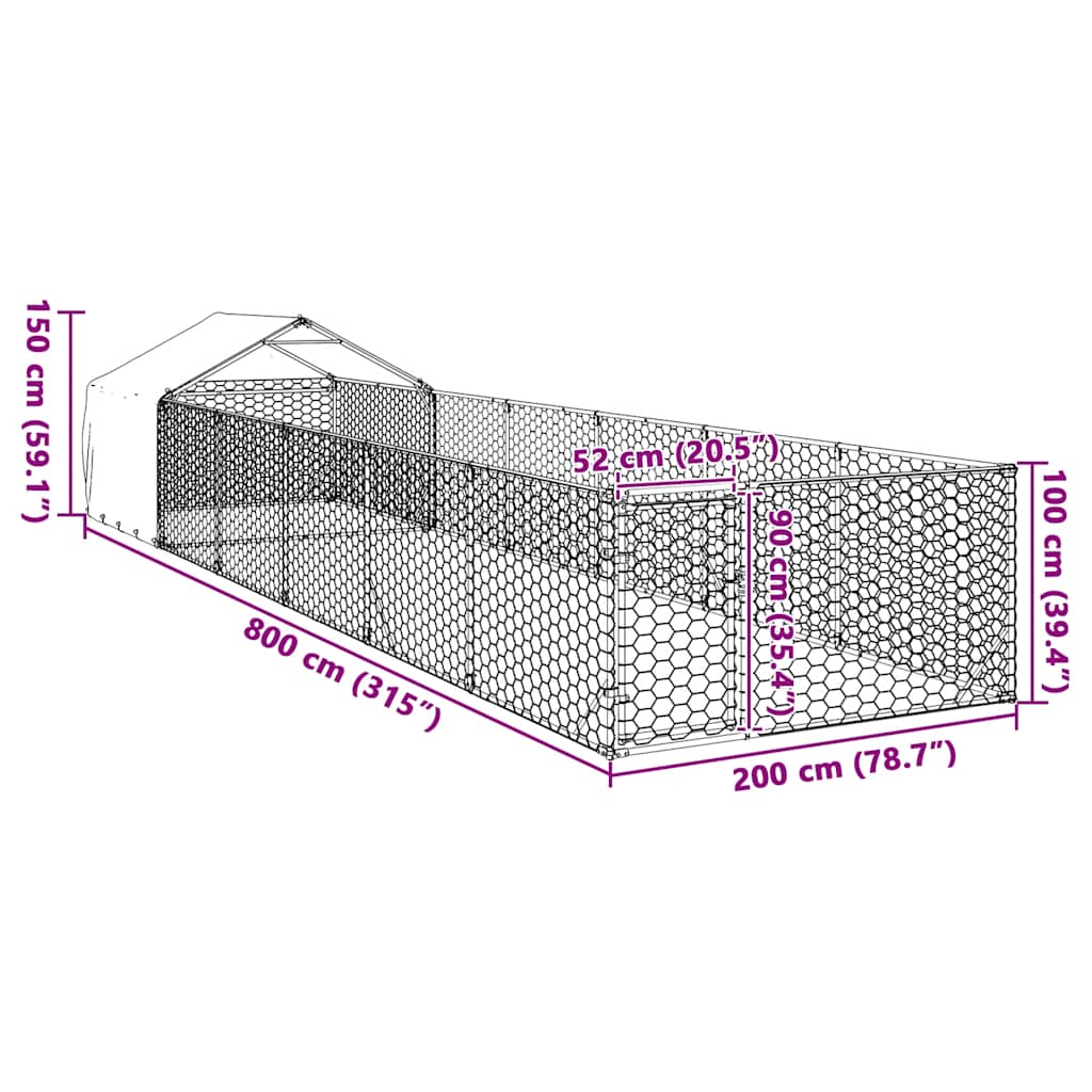 Cuccia per Cani da Esterno con Recinto 8x2x1,5m Acciaio Zincato 3329239