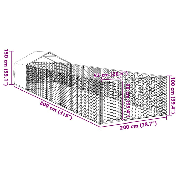 Cuccia per Cani da Esterno con Recinto 8x2x1,5m Acciaio Zincato 3329239