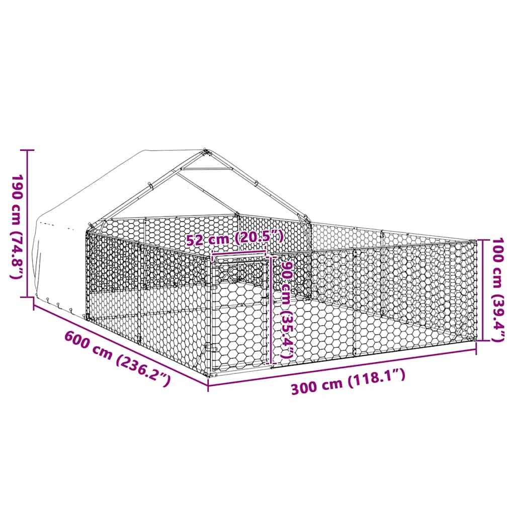 Cuccia per Cani da Esterno con Recinto 6x3x1,9m Acciaio Zincato 3329242