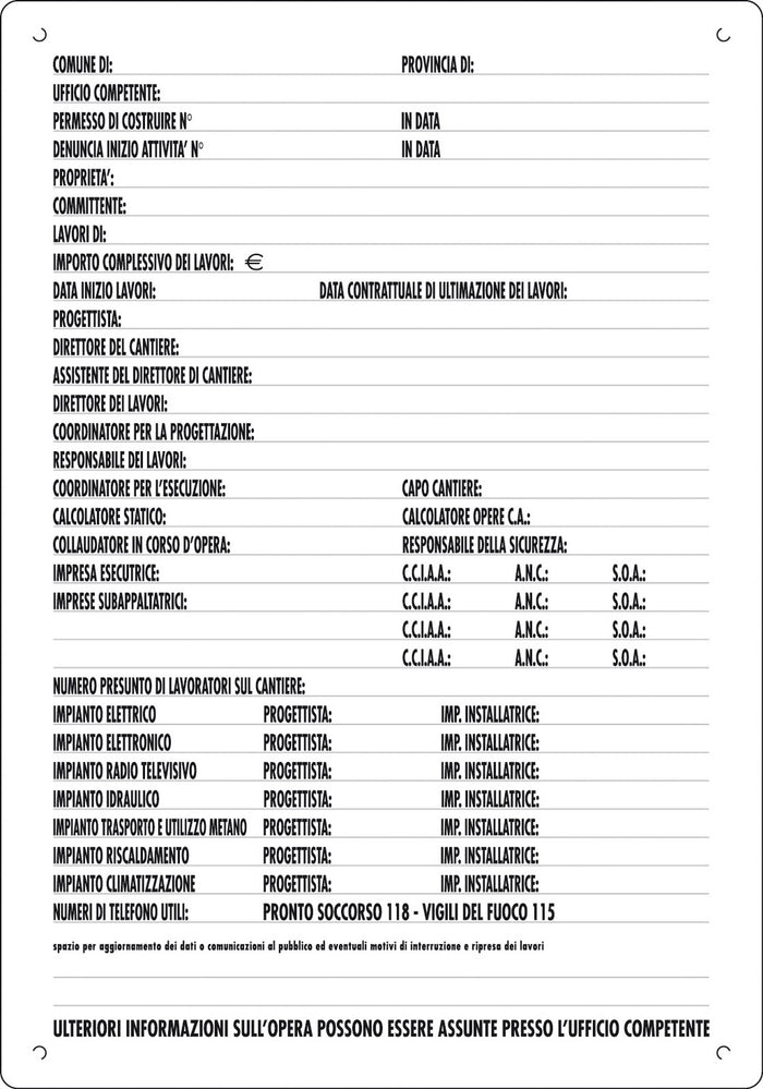 10pz cartello "direzioni lavori" monocolore 60x40 cod:ferx.8796.stock