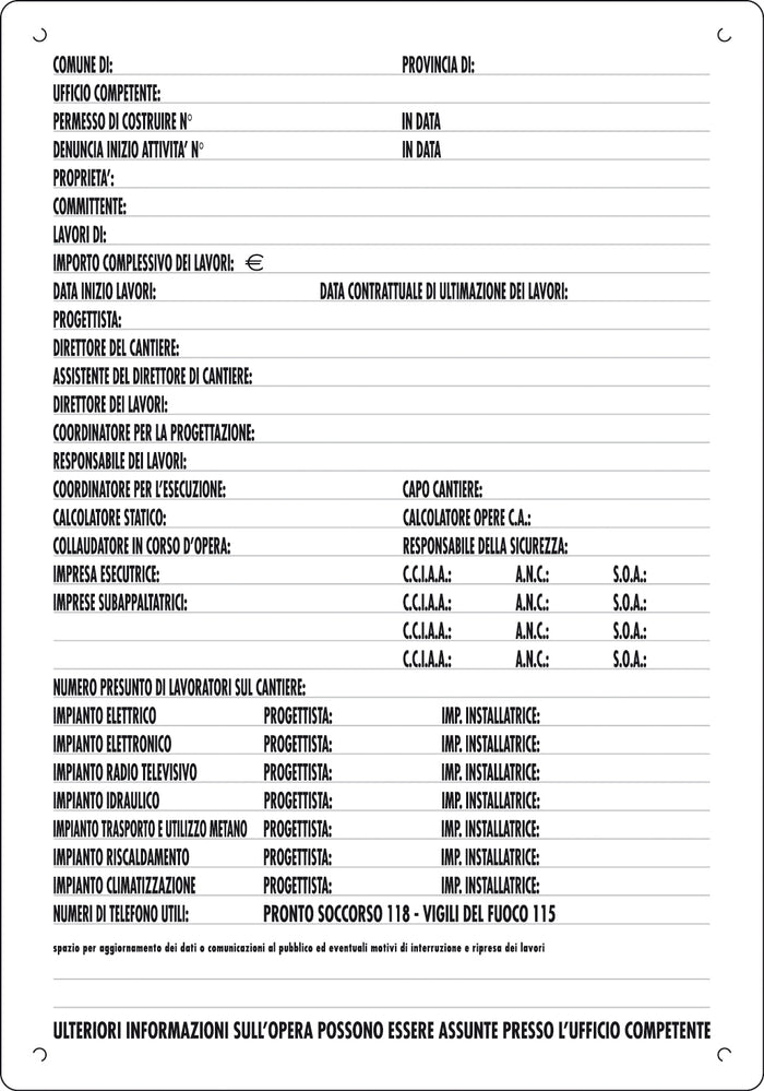 CARTELLO DIREZ.LAVORI MONOCOLORE 60X40  PZ 10,0