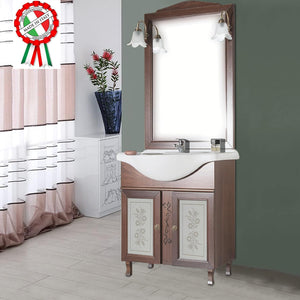 Mobile Da Bagno Noce Completo Modello Giada Ante Vetro 75cm Legno con Specchio