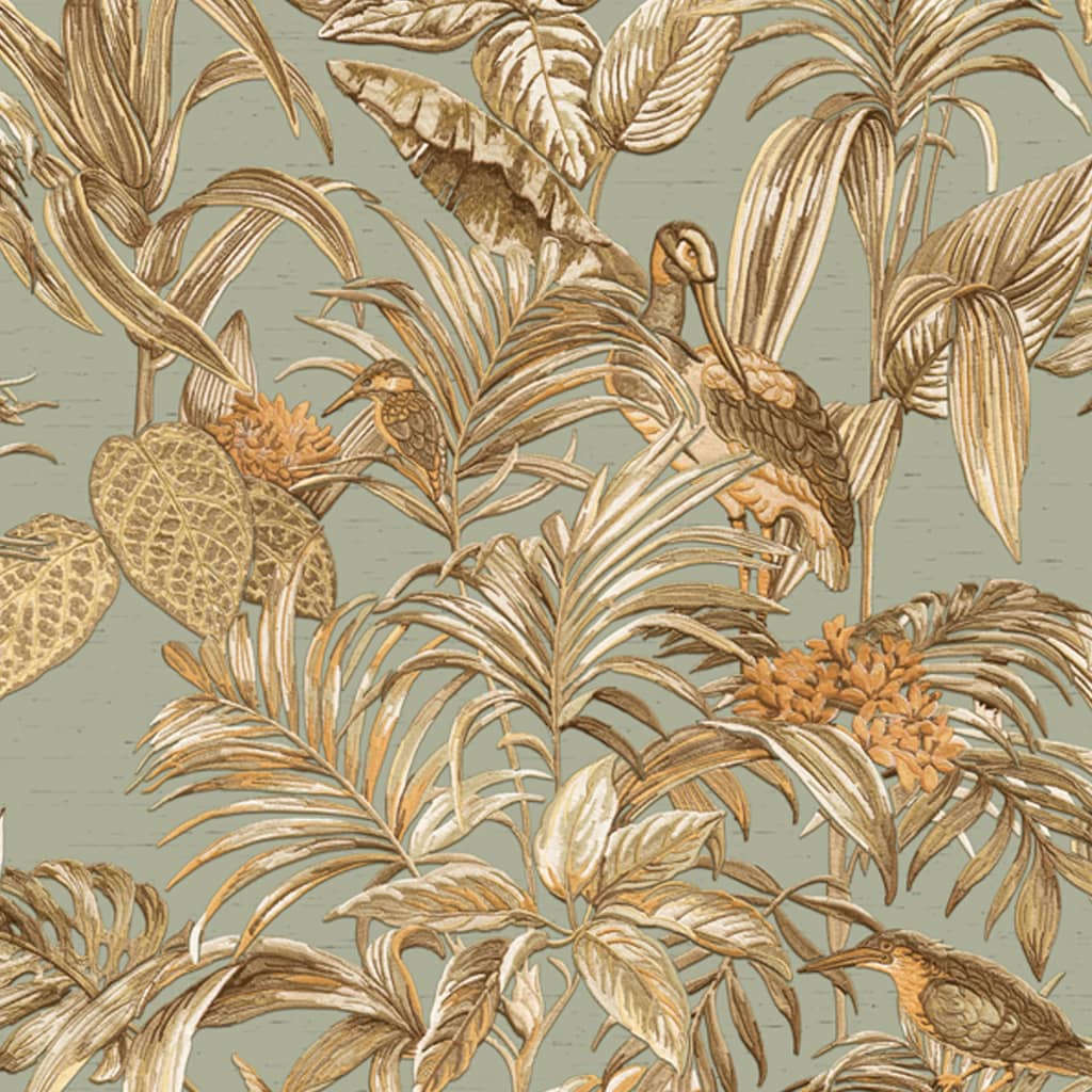 DUTCH WALLCOVERINGS Carta da Parati Bird-of-Paradise Verde Acqua 430615