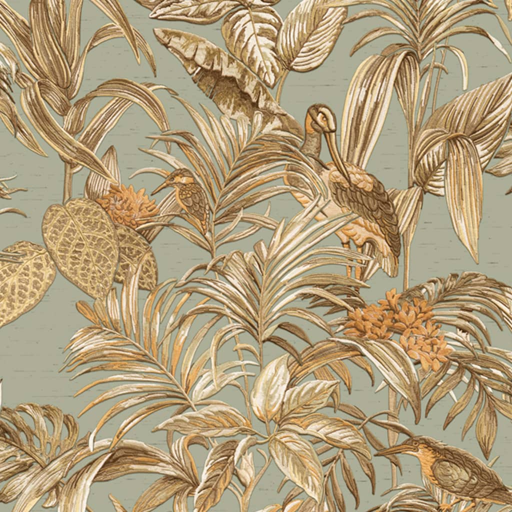 DUTCH WALLCOVERINGS Carta da Parati Bird-of-Paradise Verde Acqua 430615