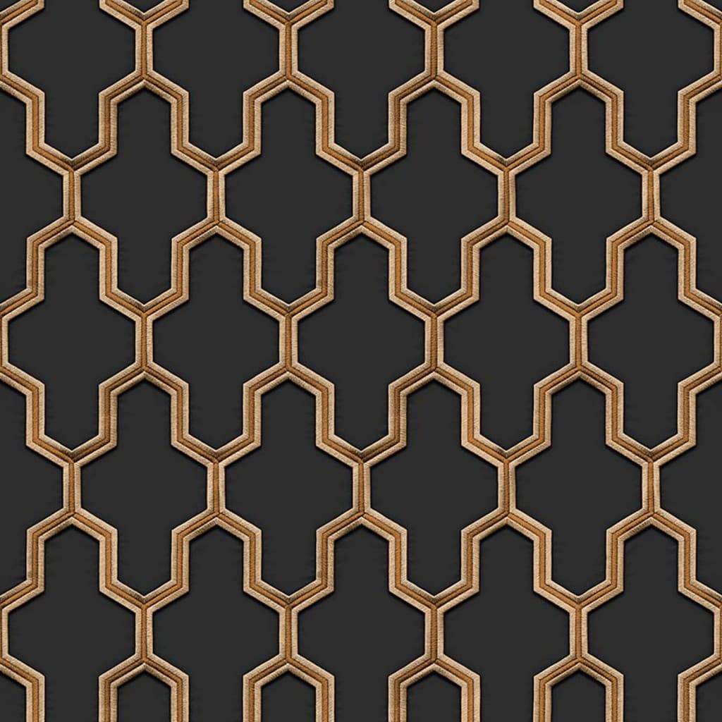 DUTCH WALLCOVERINGS Carta da Parati Geometric Nero e Oro 442591