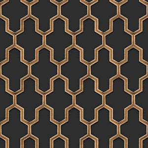 DUTCH WALLCOVERINGS Carta da Parati Geometric Nero e Oro 442591