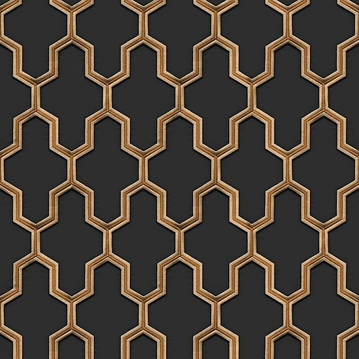 DUTCH WALLCOVERINGS Carta da Parati Geometric Nero e Oro 442591