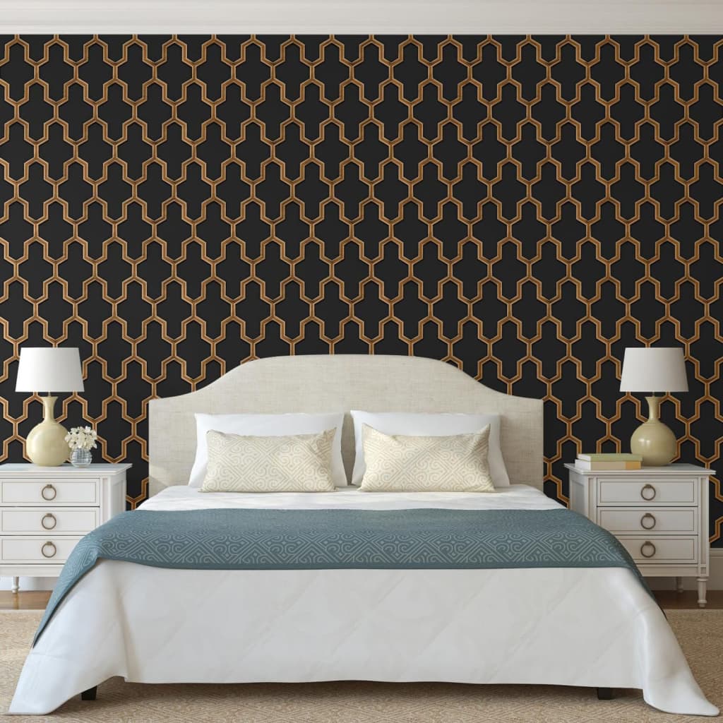 DUTCH WALLCOVERINGS Carta da Parati Geometric Nero e Oro 442591