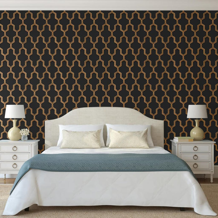 DUTCH WALLCOVERINGS Carta da Parati Geometric Nero e Oro 442591