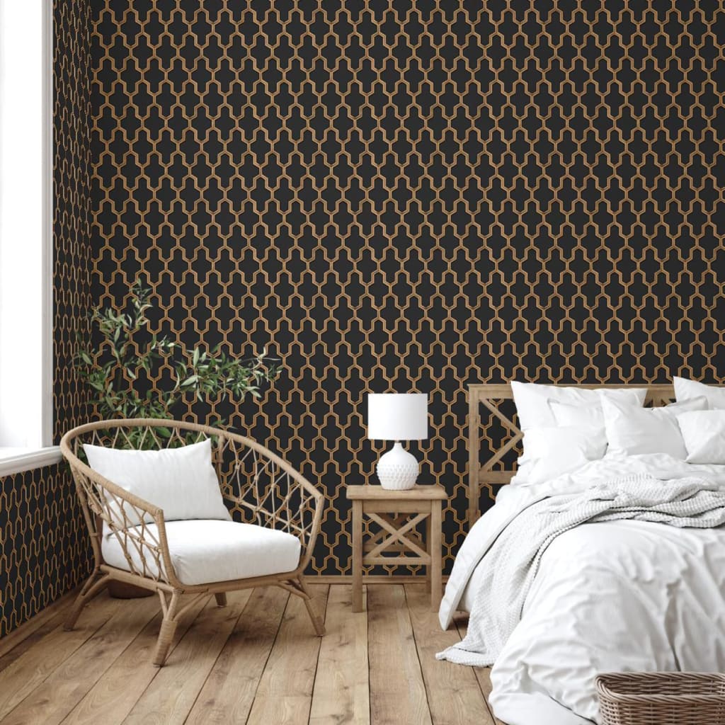 DUTCH WALLCOVERINGS Carta da Parati Geometric Nero e Oro 442591