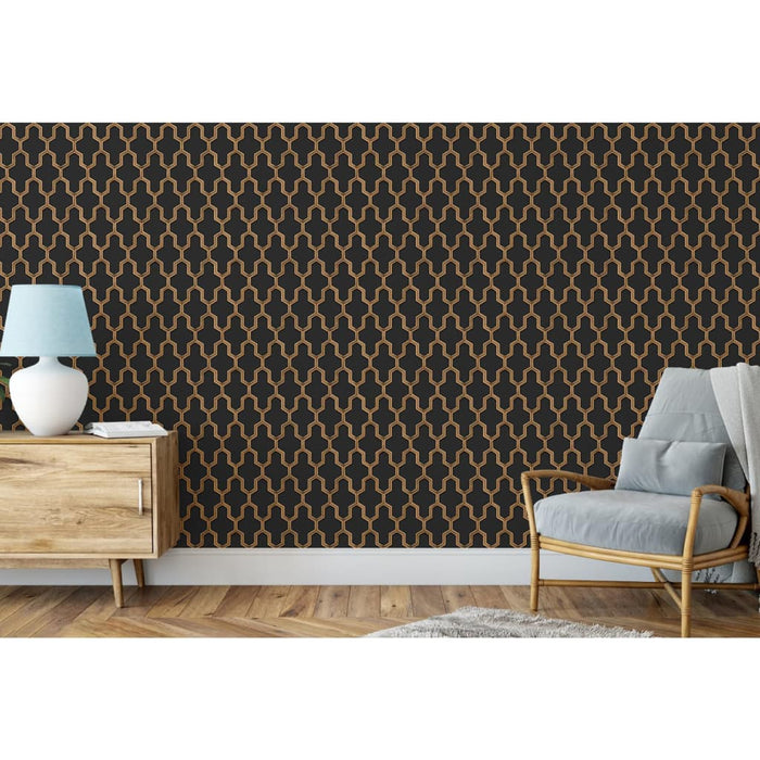 DUTCH WALLCOVERINGS Carta da Parati Geometric Nero e Oro 442591