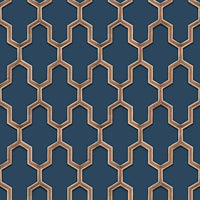 DUTCH WALLCOVERINGS Carta da Parati Geometric Blu e Oro 442592