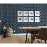 DUTCH WALLCOVERINGS Carta da Parati Geometric Blu e Oro 442592