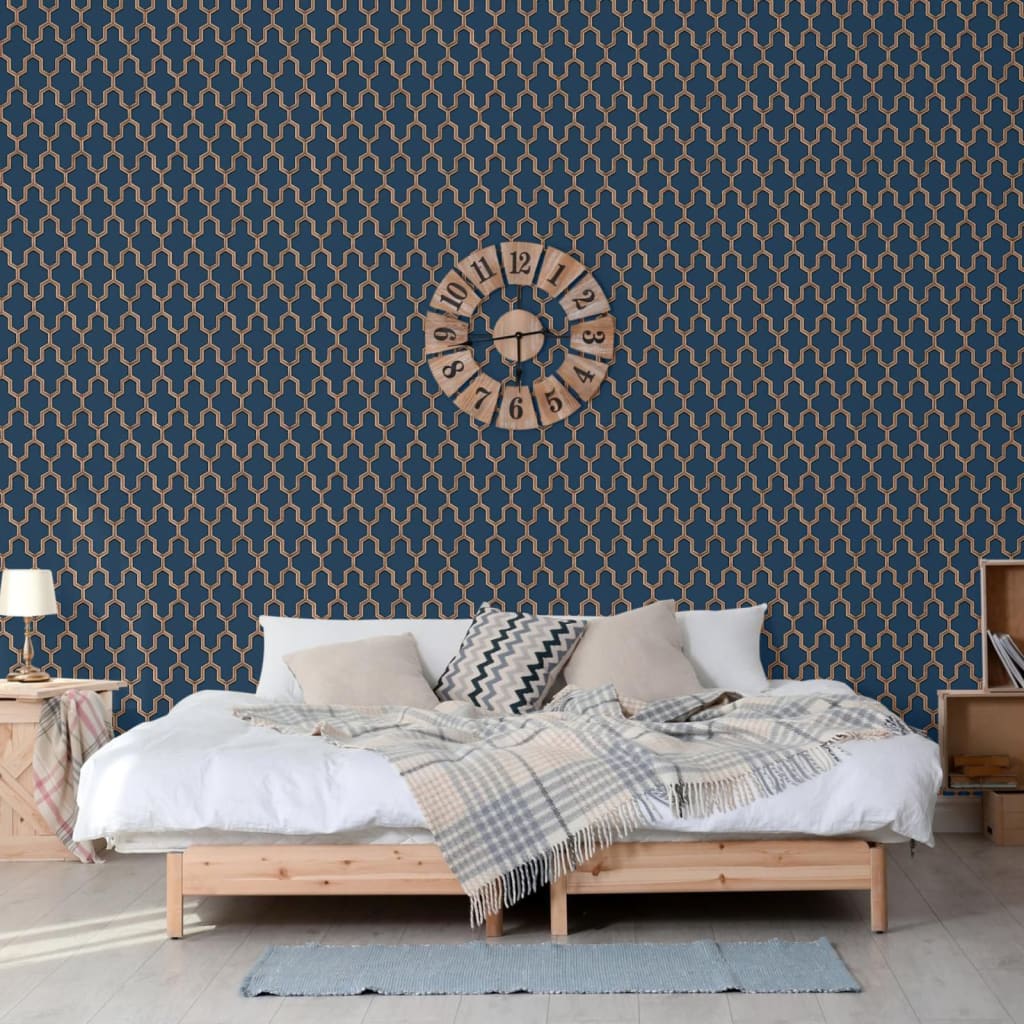 DUTCH WALLCOVERINGS Carta da Parati Geometric Blu e Oro 442592