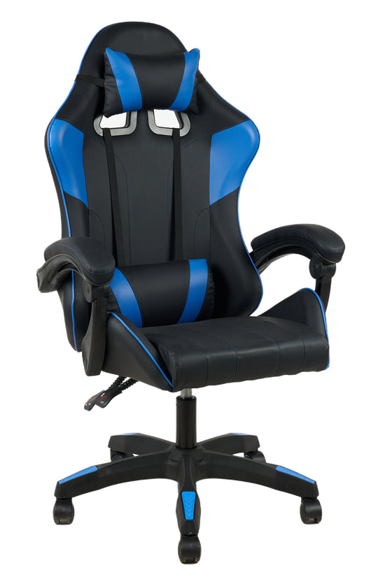 Sedia Gaming Professionale SimilPelle Reclinabile Con Braccioli Poltrona Ufficio Regolabile in Altezza Pistone Gas,Cuscino Poggiatesta E Lombare Gamer - Blu