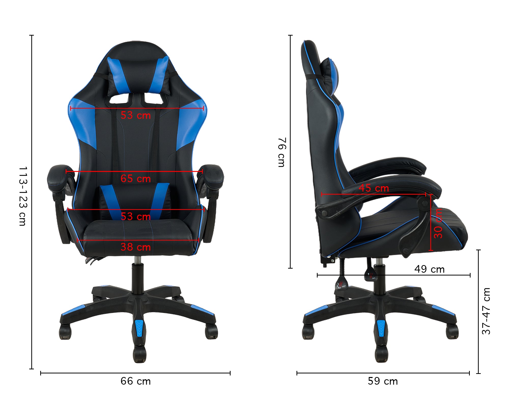 Sedia Gaming Professionale SimilPelle Reclinabile Con Braccioli Poltrona Ufficio Regolabile in Altezza Pistone Gas,Cuscino Poggiatesta E Lombare Gamer - Blu