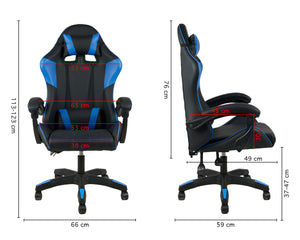 Sedia Gaming Professionale SimilPelle Reclinabile Con Braccioli Poltrona Ufficio Regolabile in Altezza Pistone Gas,Cuscino Poggiatesta E Lombare Gamer - Blu