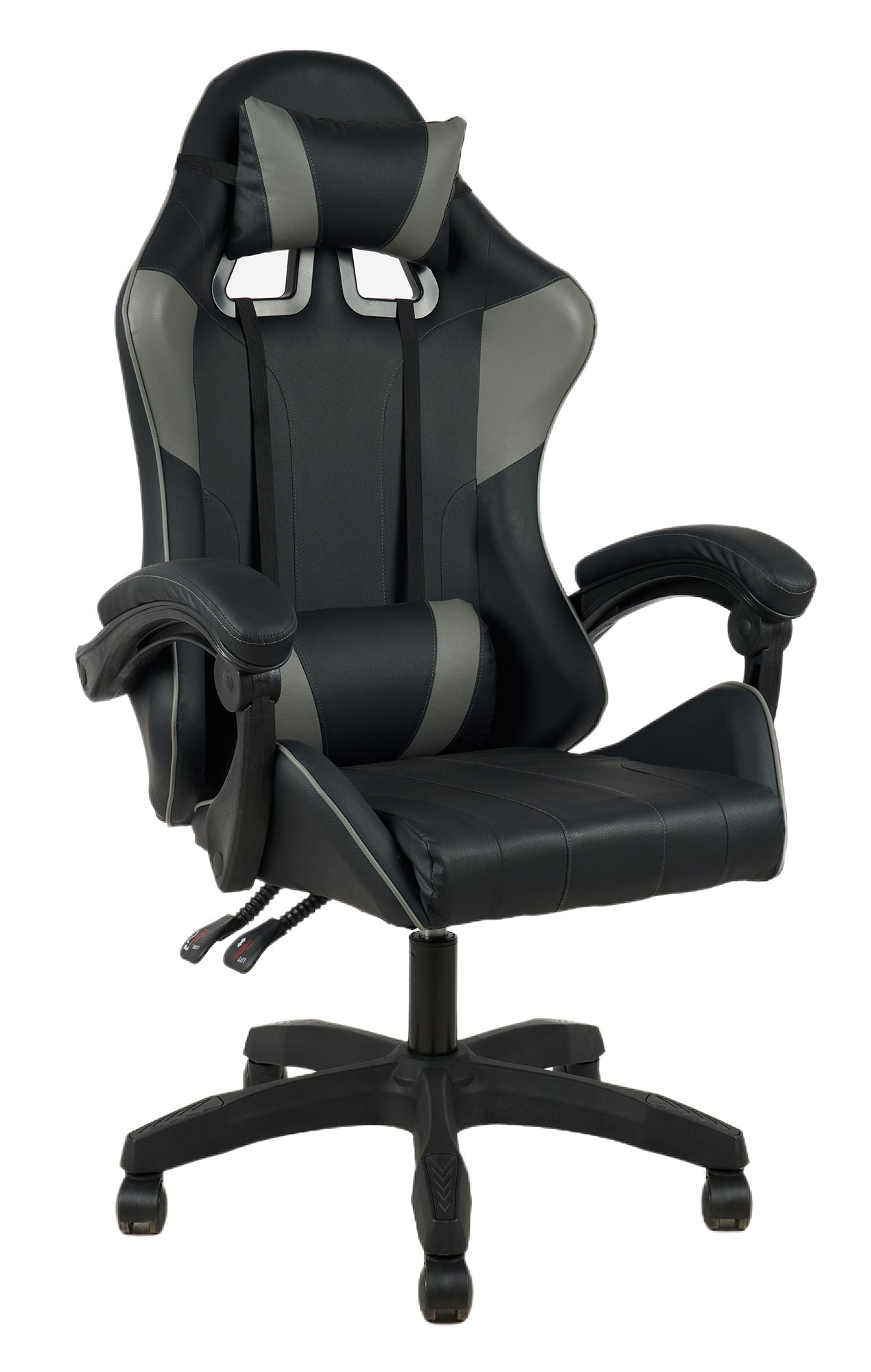 Sedia Gaming Professionale SimilPelle Reclinabile Con Braccioli Poltrona Ufficio Regolabile in Altezza Pistone Gas,Cuscino Poggiatesta E Lombare Gamer - Grigio