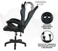 Sedia Gaming Professionale SimilPelle Reclinabile Con Braccioli Poltrona Ufficio Regolabile in Altezza Pistone Gas,Cuscino Poggiatesta E Lombare Gamer - Grigio