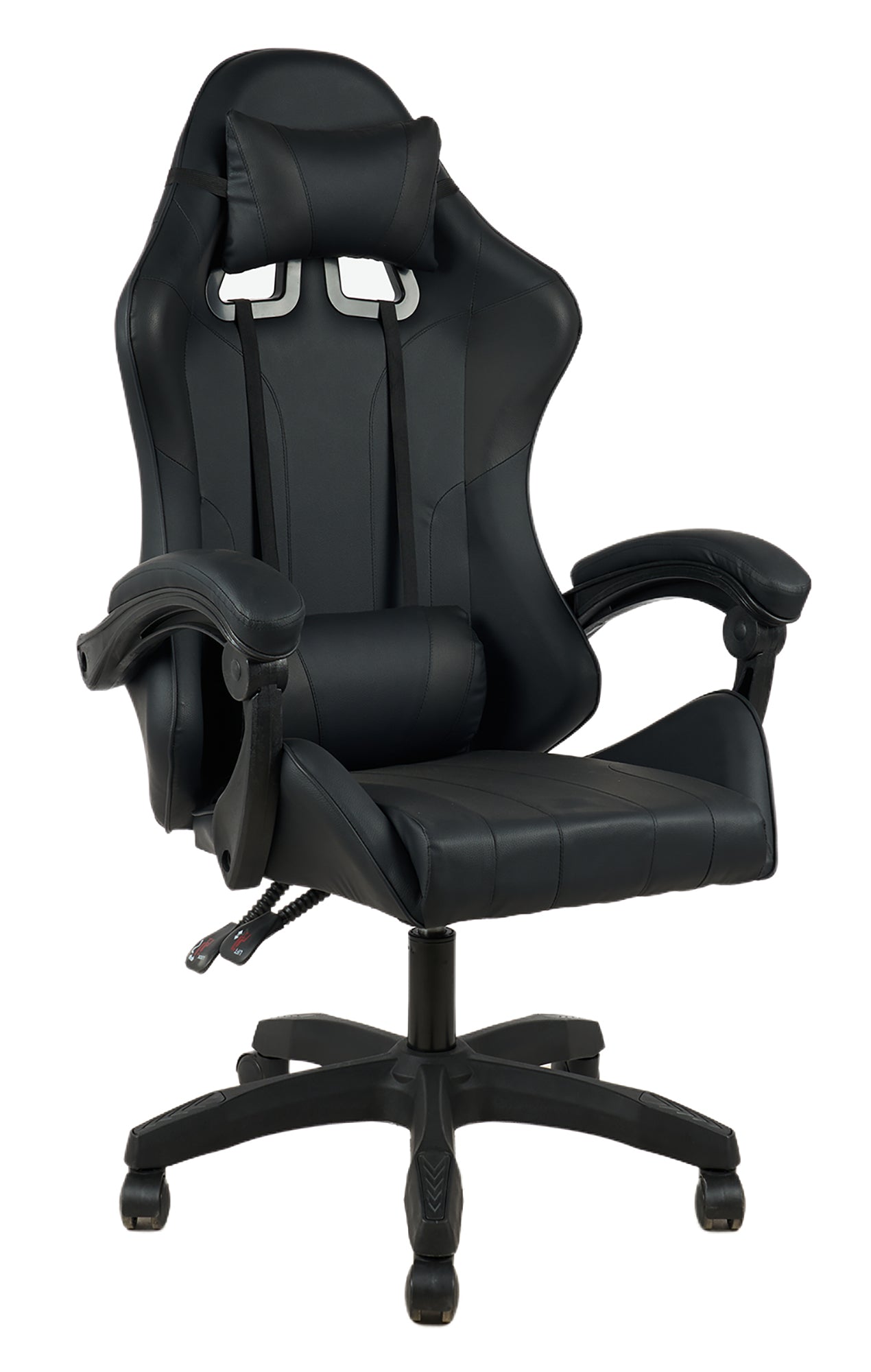 Sedia Gaming Professionale SimilPelle Reclinabile Con Braccioli Poltrona Ufficio Regolabile in Altezza Pistone Gas,Cuscino Poggiatesta E Lombare Gamer - Nero