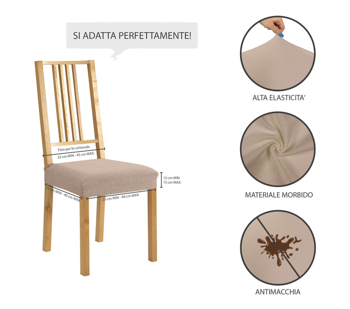 Coprisedia Antimacchia Bielastico Elasticizzato Senza Schienale Proteggi Seduta 2/4/6 Pezzi  Beige - 4 Pezzi