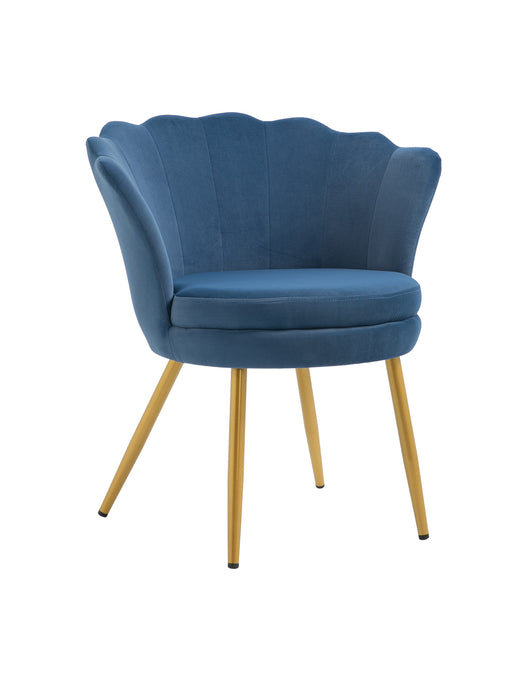 Poltrona Conchiglia in Velluto Design Moderno,Gambe in Metallo Placcato Oro - Modello Maddina - Blu