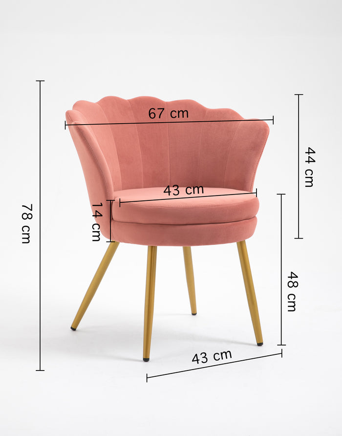 Poltrona Conchiglia in Velluto Design Moderno,Gambe in Metallo Placcato Oro -a Modello Maddina - RosaCipria