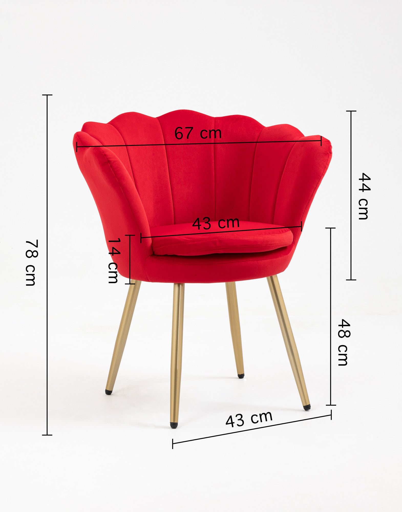 Poltrona Conchiglia in Velluto Design Moderno,Gambe in Metallo Placcato Oro -Modello Maddina - Ciliegia