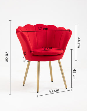 Poltrona Conchiglia in Velluto Design Moderno,Gambe in Metallo Placcato Oro -Modello Maddina - Ciliegia