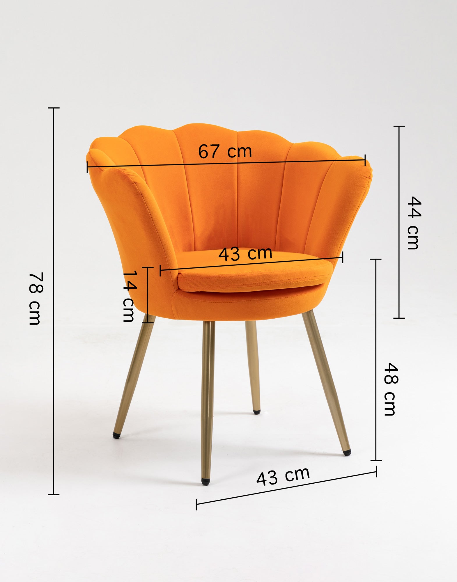 Poltrona Conchiglia in Velluto Design Moderno,Gambe in Metallo Placcato Oro -  Modello Maddina - Mandarino