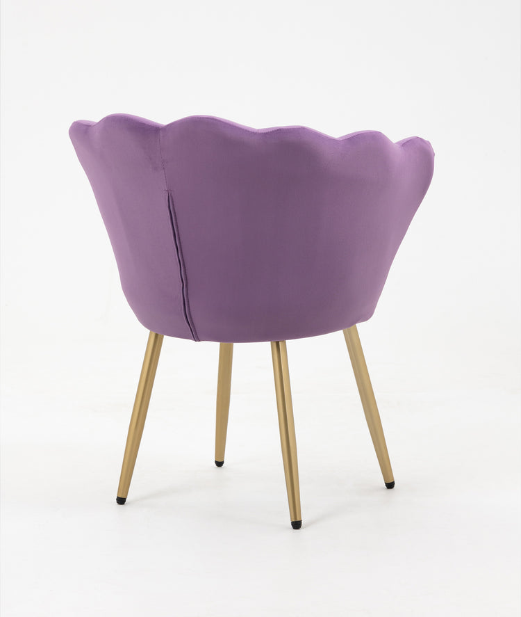 Poltrona Conchiglia in Velluto Design Moderno,Gambe in Metallo Placcato Oro -Modello Maddina - Violetto