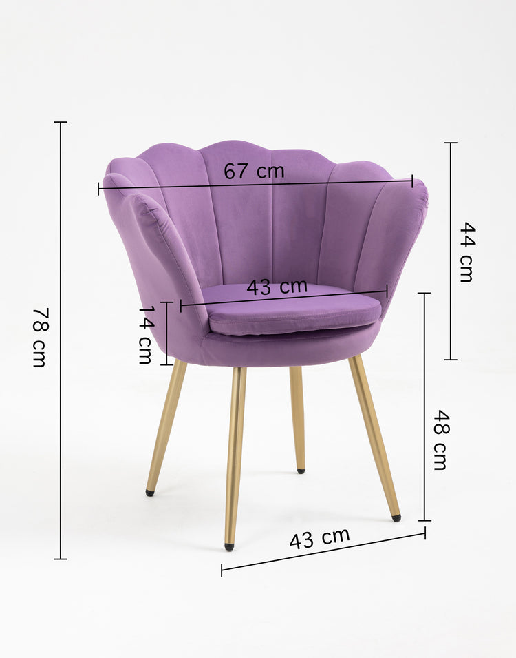 Poltrona Conchiglia in Velluto Design Moderno,Gambe in Metallo Placcato Oro -Modello Maddina - Violetto